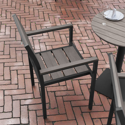 Flurin Commercial Grade Outdoor Faux Teak Patio Dining Chair with Arms by Latitude Run