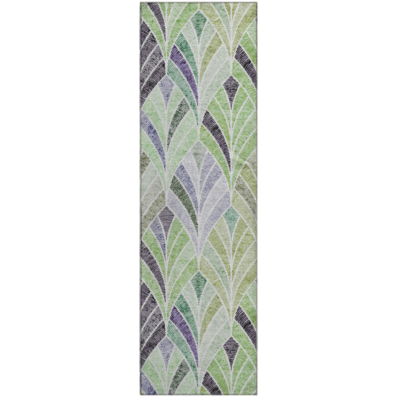 Premium Machine Washable Prisco Green Rug, Runner 2'3" x 7'6"