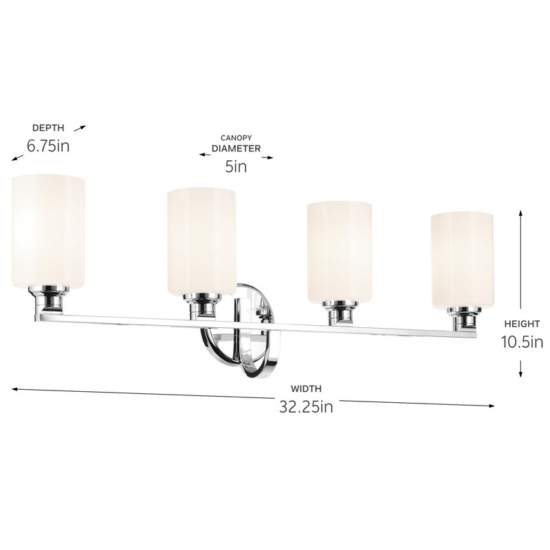32.25" 4-Light Vanity Light with Fluted Glass, Chrome, Opal Etched