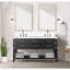 Ensemble de meuble-lavabo double en chêne noir avec plateau en quartz blanc 22 po et robinet-772626719