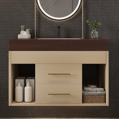 Alto 1 Piece Modern Floating Bathroom Vanity with Sintered Stone Top and Ceramic Undermount Sink