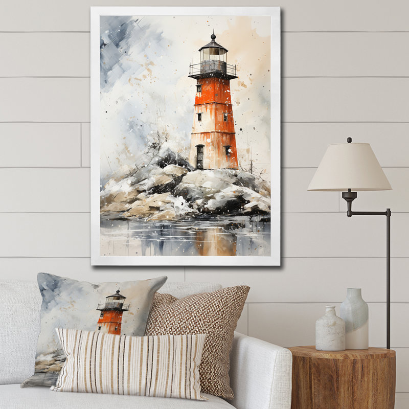 Phares Immich par la falaise II - reproduction sur toile, H 44 po x l 34 po x P 1,5 po, Cadre photo blanc