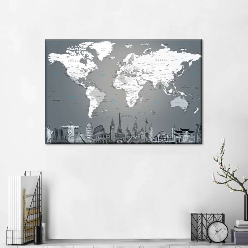 Wooden World Map III Canvas Print On Canvas Print, 20'' W x 30'' H