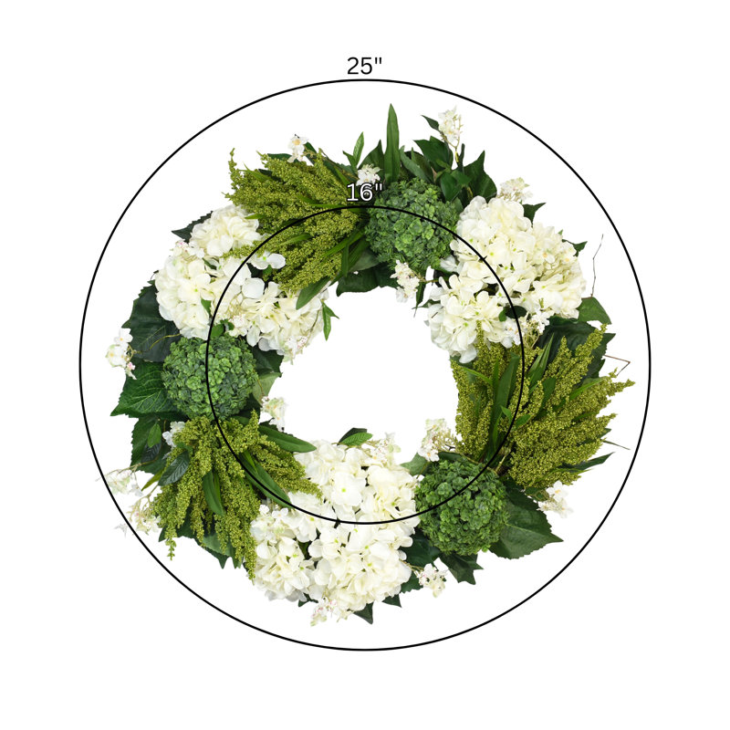 27" Wreath Decorated with Hydrangea, Heather and Wildflower