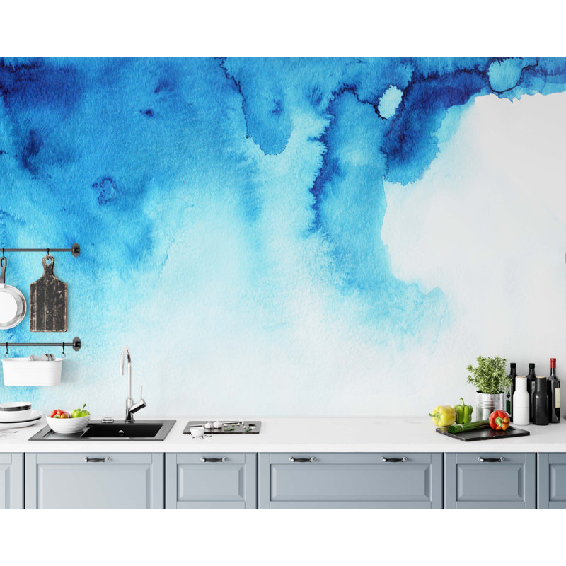 Papier peint aquarelle bleue, L 57 po x l 86 po