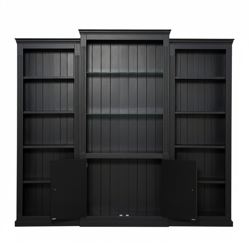 78.75'' 3-Piece Bookcase Set With 5-Color Adjustable LED Ceiling Lights, Black