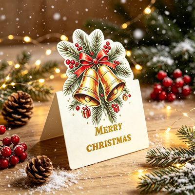 Christmas Decorations The Christmas Cards Feature Four Designs Including Bells Trees And Gingerbread Men Accented With Gold Foil Details Each Set Contains 20 Folded Cards