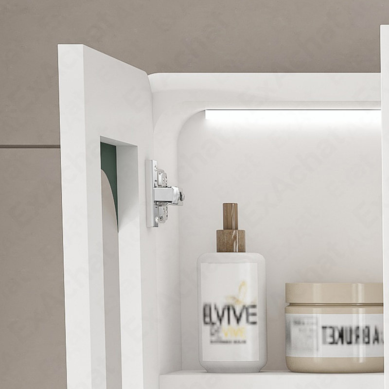 Armoire de salle de bain murale à miroir avec lumières DEL, anti-buée et anti-déflagrant, armoire à pharmacie tactile, éclairage 3 couleurs, désembueur, rangement avec verre transparent
