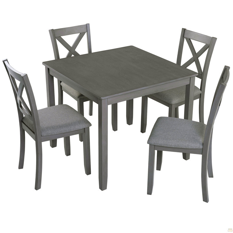 Ensemble de table de salle à manger 5 pièces en bois avec 4 chaises, ensemble pour 4 personnes et 4 personnes, Gris, Gris
