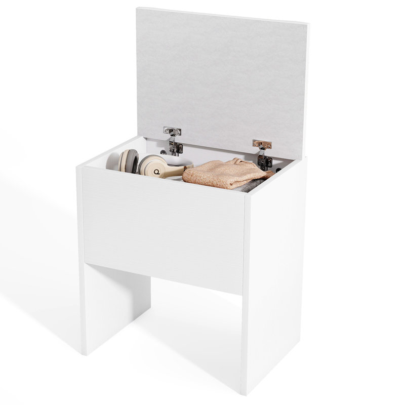 Tabouret de coiffeuse avec couvercle rabattable et coussin de siège rembourré pour la chambre