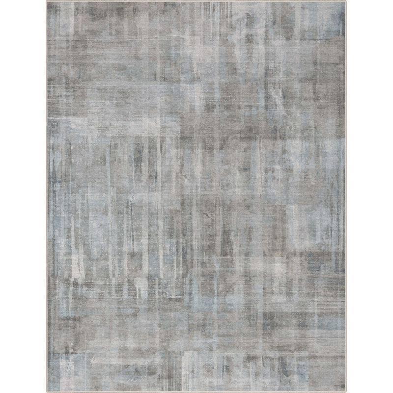 Tapis bleu gris à motif de coups de pinceau moderne Nuzzo Toronto, Rectangle 9 pi 10 po x 13 pi
