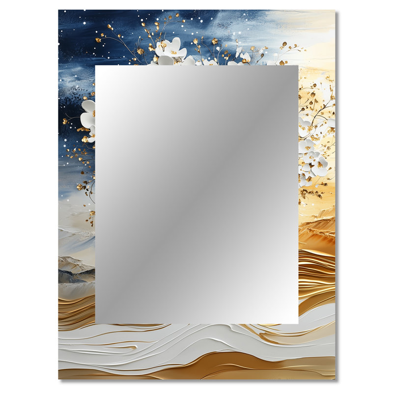 Arbre de tilleul silhouette or blanc - miroir mural cerisier en fleurs, miroir décoratif blanc, impression d'art en métal