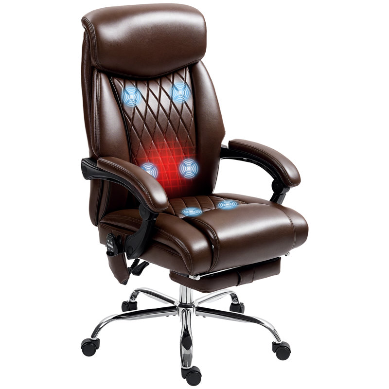 Chaise de bureau à 6 points de massage, chaise de bureau avec télécommande, brun foncé, Marron foncé