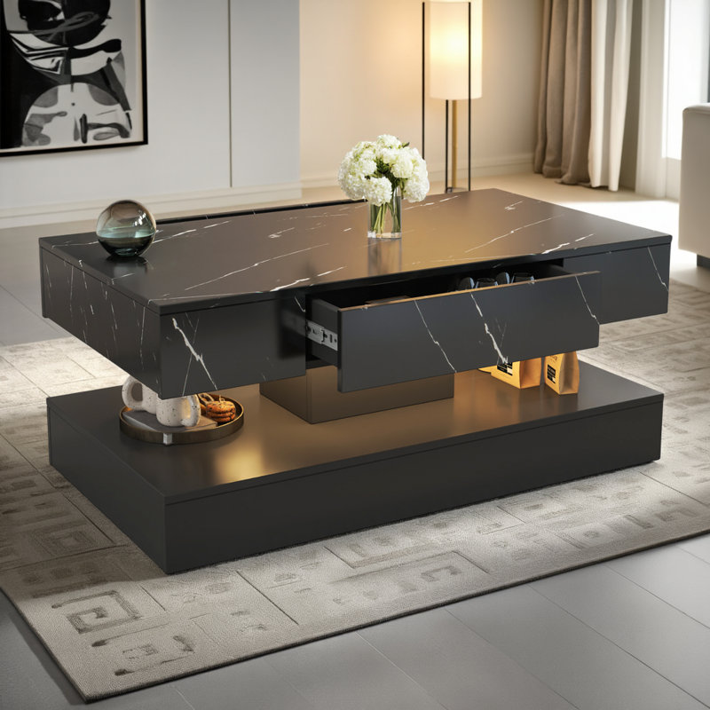 Table basse à DEL avec tiroir de rangement, lumières contrôlées et télécommande