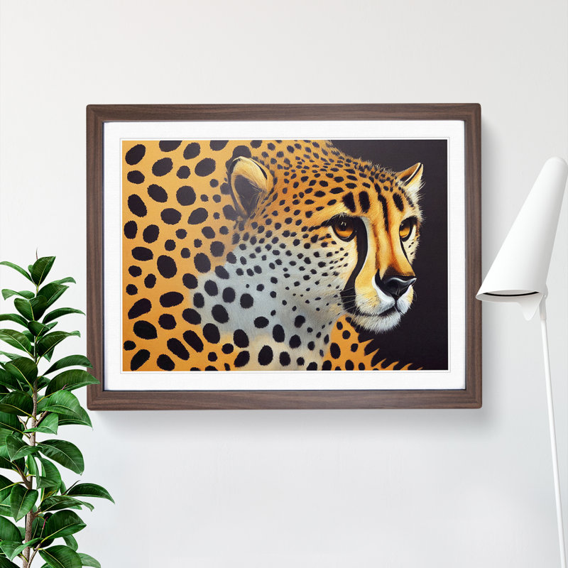 Explosive Cheetah - Single Picture Frame Print, 46cm H x 64cm W x 2cm D, Walnut