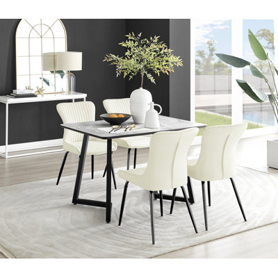 Table de salle à manger et chaises en mélamine effet marbre Carzon - Chaises de salle à manger en similicuir de luxe