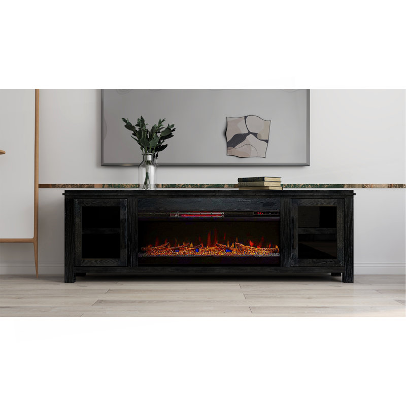 Meuble télé 86 po avec foyer électrique pour téléviseur de 95 po ou moins, assemblage minimal, finition clou de girofle