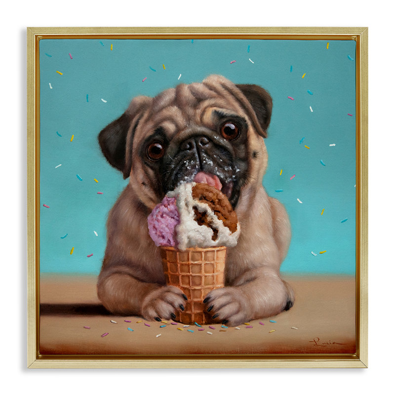 Cadre flottant crème glacée et chien Neapawlitan, design par Lucia Heffernan, H 25 po x l 25 po