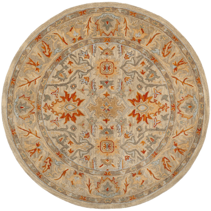Tapis oriental en laine touffeté à la main beige / gris / orange Armintha, Rond 6 pi