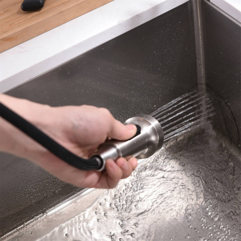 Robinets d'évier de cuisine à poignée simple rétractable avec accessoires, Nickel brossé