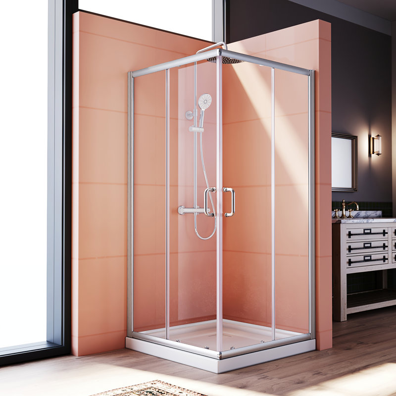 36'' x 72'' Framed Square Sliding Shower Enclosure with Shower Base, Brushed Nickel