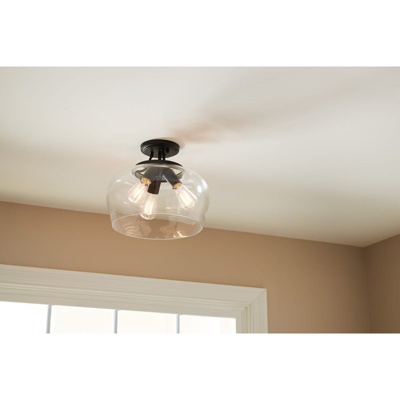 Breena 13" W 3-Light Dimmable Semi-Flush Mount, Matte Black, Clear