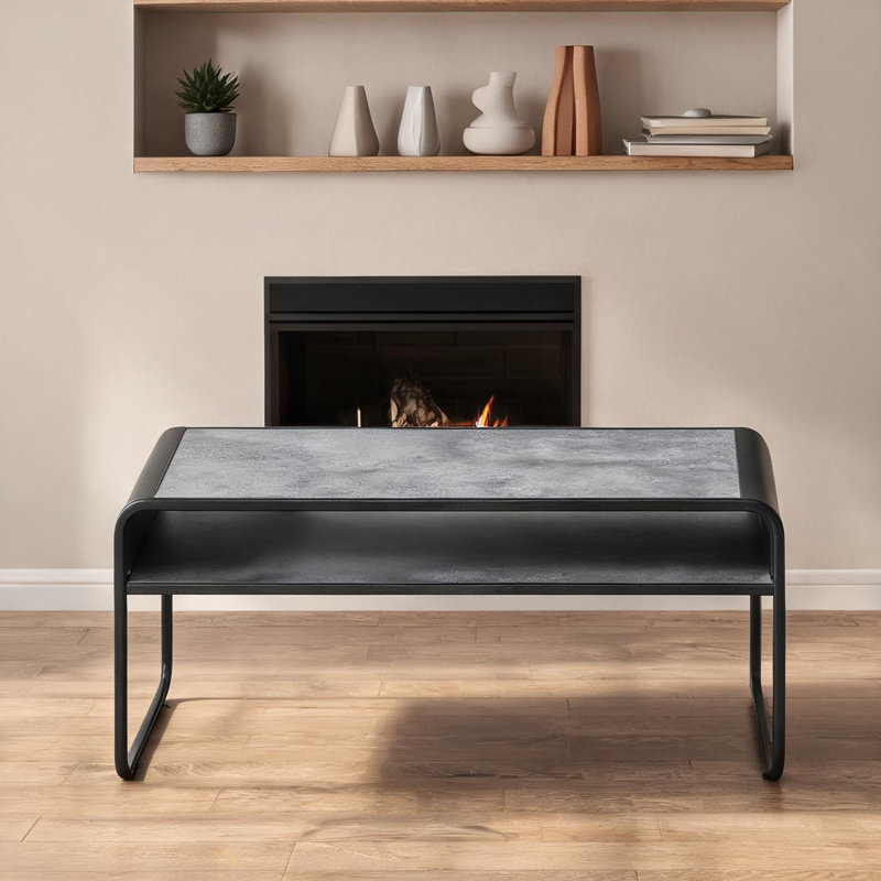 Table basse de salon rectangulaire classique avec tablette ouverte, gris et noir Classic, 44 pouces