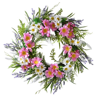 18" Daisy and Cosmos Flowers Wreath