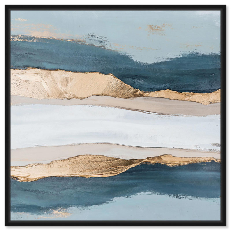 Art Remède abstrait avec toile dorée Blue Ridge III, Cadre noir, H 12 po x l 12 po