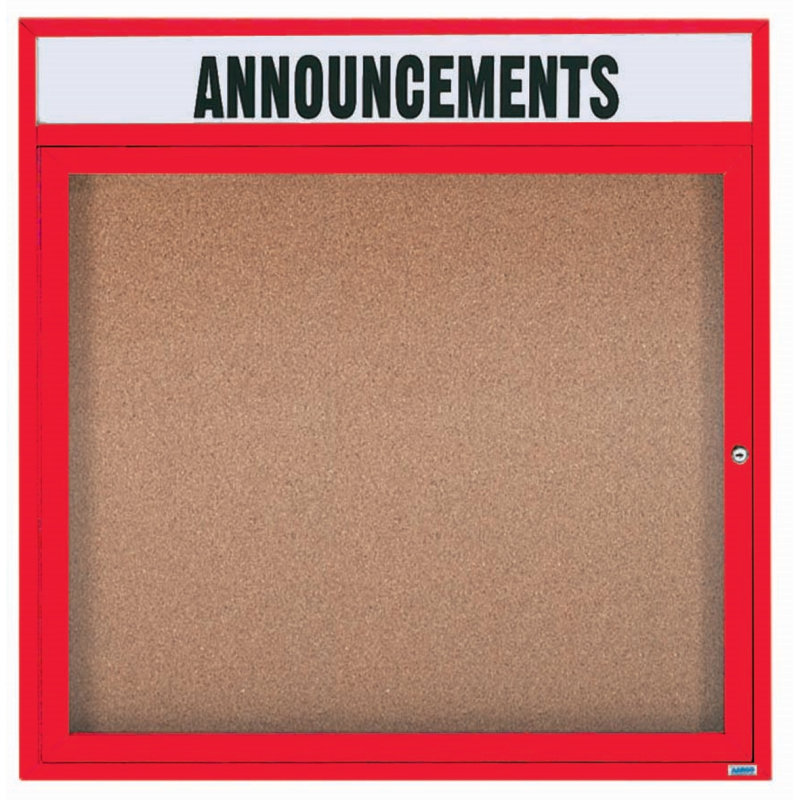 Tableau d'affichage mural illuminé et fermé, Rouge thermolaqué, Un, H 36 po x l 36 po