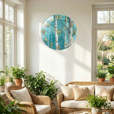 «Birch Trees», horloge murale en verre