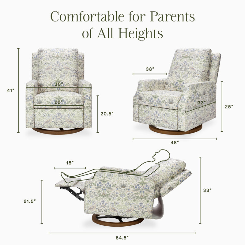 Morris & Co. x Namesake Crewe Recliner & Glider, Strawberry Thief in Fig &Thyme w/Dark Wood Base
