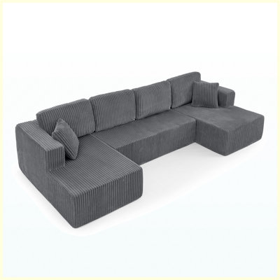 Modular Sectional Sofa Corduroy Upholstered Couch, Beige for Living Room, Bedroom, Apartment