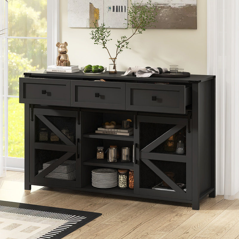 Buffet 55 po avec 3 tiroirs Alston, Noir