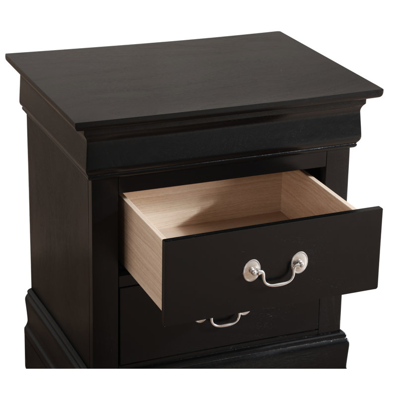 LouisPhillipe 21"L x 24"H 2-Drawers Nightstand, Black, Black