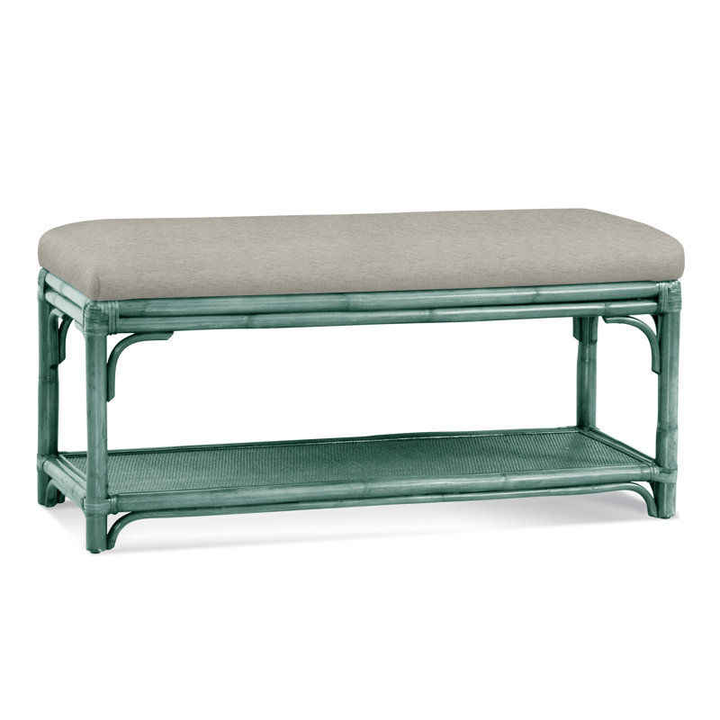 Summer Retreat Wicker Shelf Storage Bench, Sea Glass, Basic Beige, 0317-85