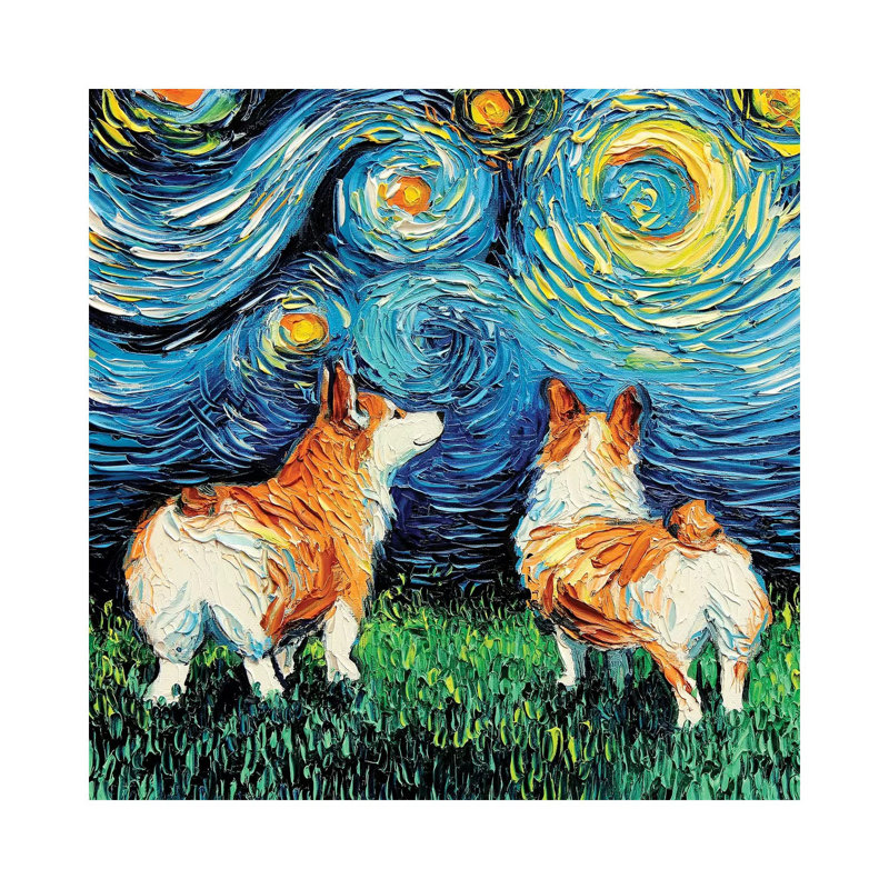 Corgi Night par Aja Trêves - reproduction d'art, Toile tendue, H 12 po x l 12 po x P 1,5 po