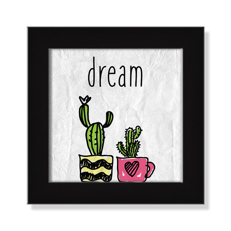 «Cacti A», art encadré, H 8 po x l 8 po x P 0,6 po, Encadré plat noir