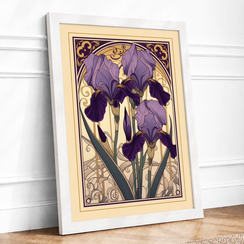 Purple Iris Reverie Botanical - Framed Print, A3 - 42.0 x 29.7 cm, White