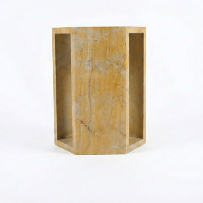 Natural Marble Side Table, Hexagonal End Table With Polished Finish, Modern Geometric Stone Plinth & Nightstand For Living Room