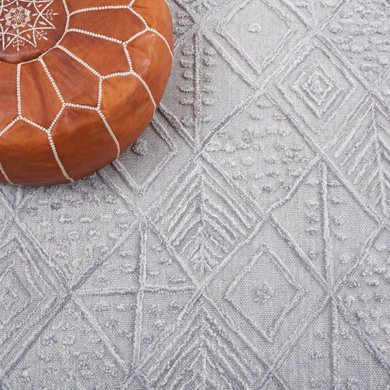 Tapis géométrique en laine / coton touffeté à la main Barzan, Tapis de couloir 2 pi 3 po x 9 pi