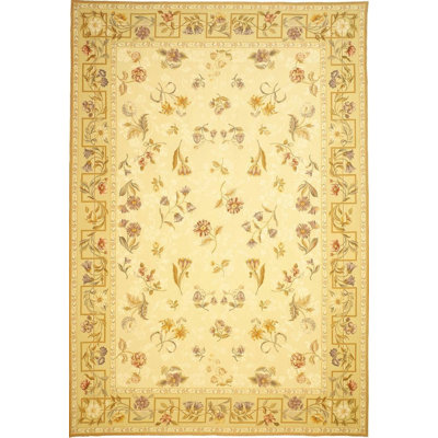 Hand-Knotted High-Quality Beige and Gold Area Rug