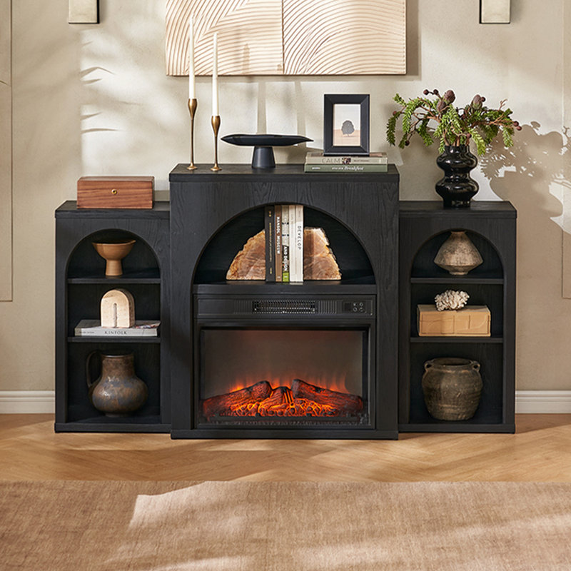 Michihiro Electric Fireplace TV Stand with Mantel, Black