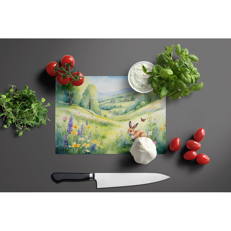 Rabbit Springtime Meadow Glass Cutting Board