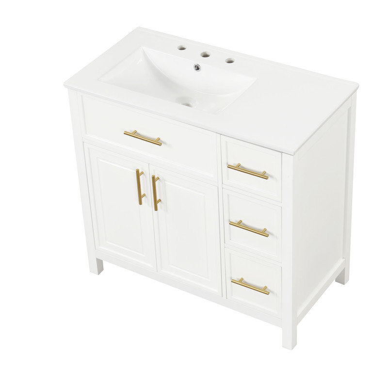 Meuble-lavabo simple 36 po avec comptoir Sharvi, meuble-lavabo avec 2 portes et 3 tiroirs Sharvi , Blanc