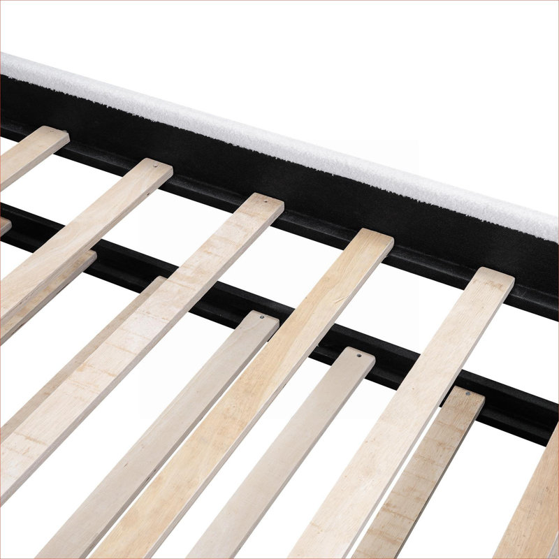 Lit plateforme tapissier de couleur blanche avec lit gigogne escamotable pour la nuit des invités, tête de lit courbée de style moderne pour les chambres à coucher