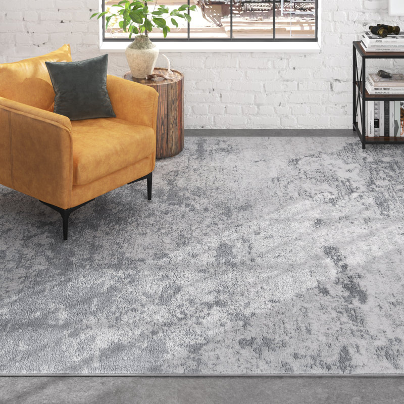 Tapis abstrait gris clair / bleu N'Keal, Grey/Ivory, Rectangle 10 pi x 13 pi