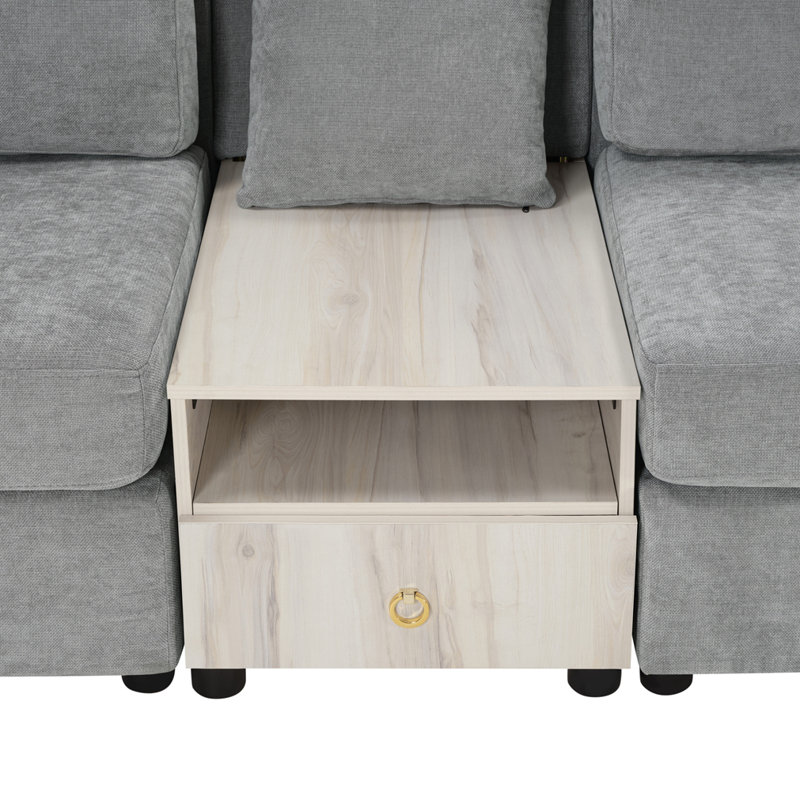 Canapé modulaire rembourré avec accoudoirs et console centrale, Gris