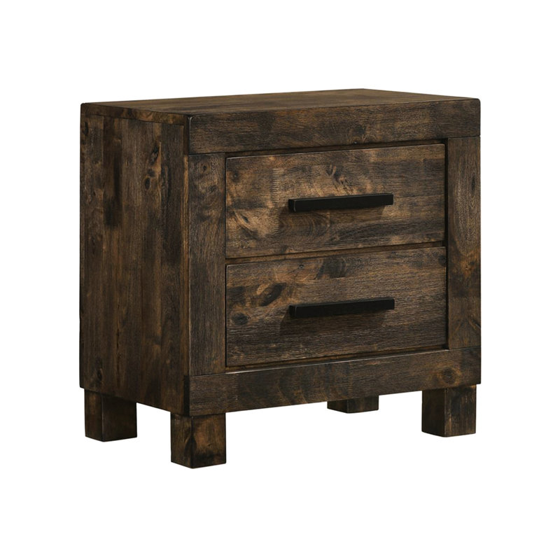 Table de chevet de chambre à coucher en brun doré rustique avec deux tiroirs de rangement fonctionnels