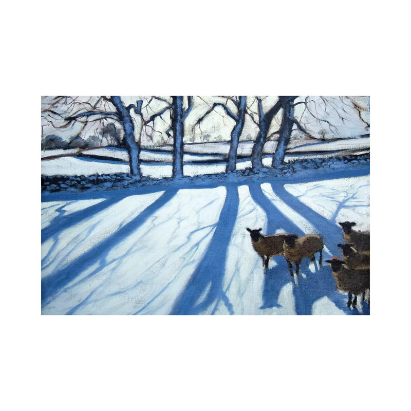Sheep In Snow, Derbyshire by Andrew Macara - Wrapped Canvas Painting, 20.32 cm H x 30.48 cm W